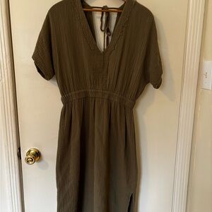 Olive green Light Weight midi Summer Dress with slits